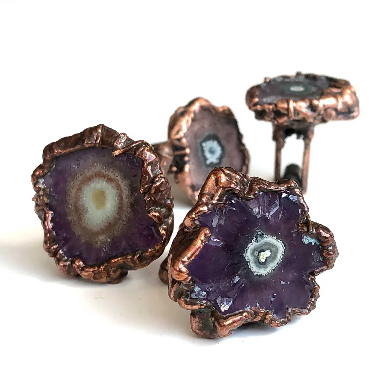 Amethyst Stalactite Slice Cufflinks, Electroformed Crystal Cuff Links 1