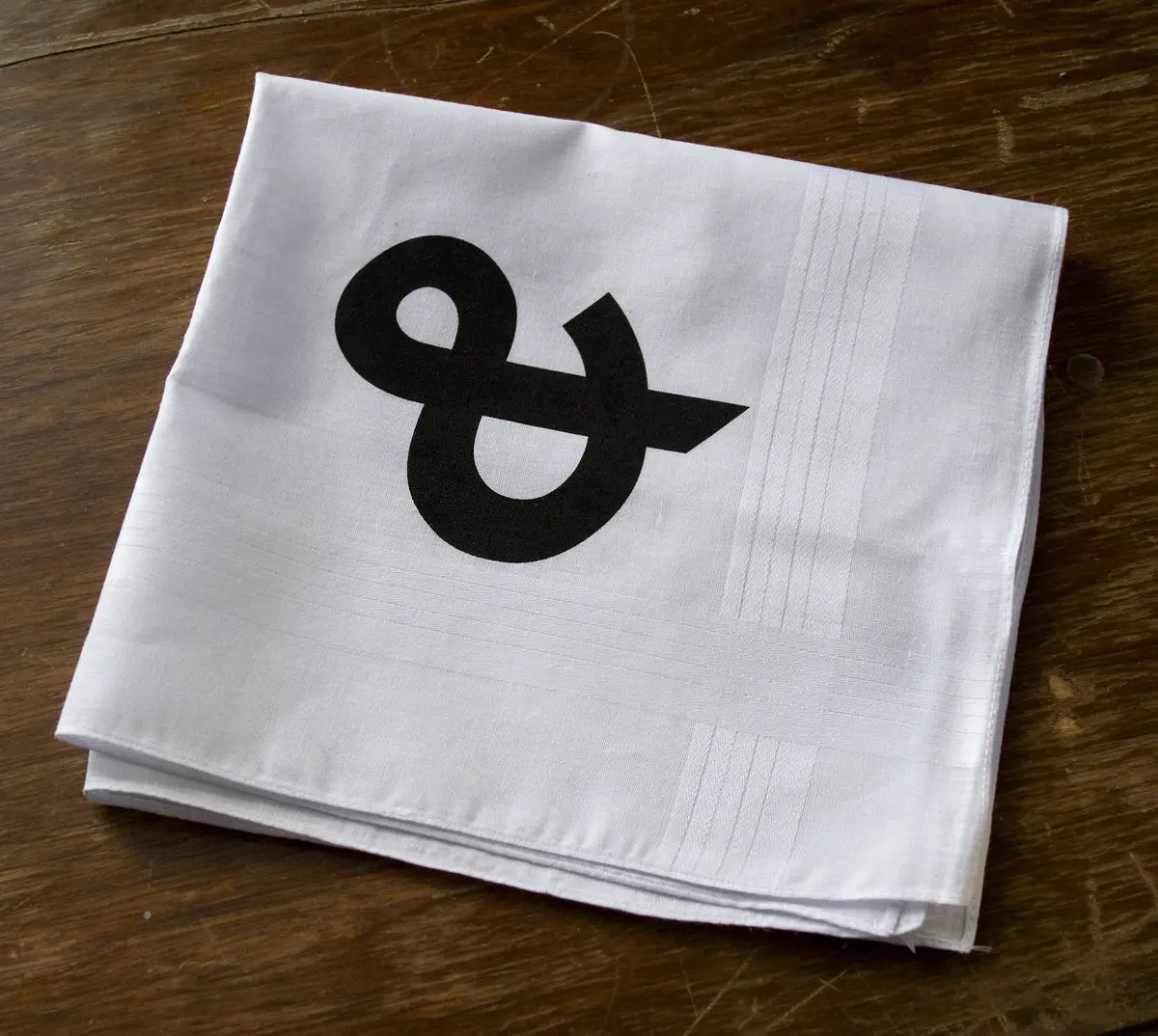 Ampersand White Cotton Handkerchief. Helvetica Font. 1