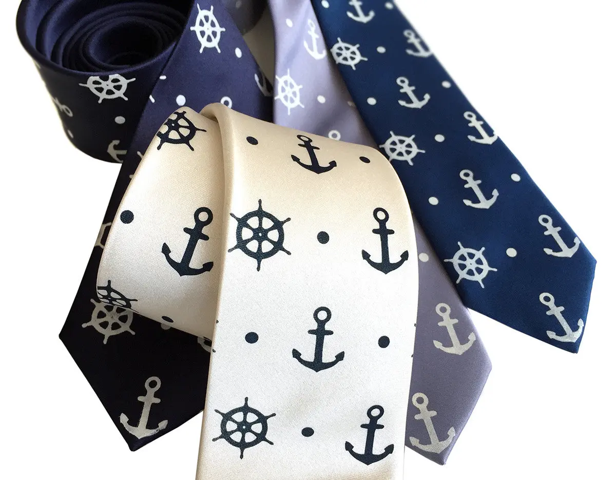 Anchor Necktie, Nautical Print Silk Tie 1