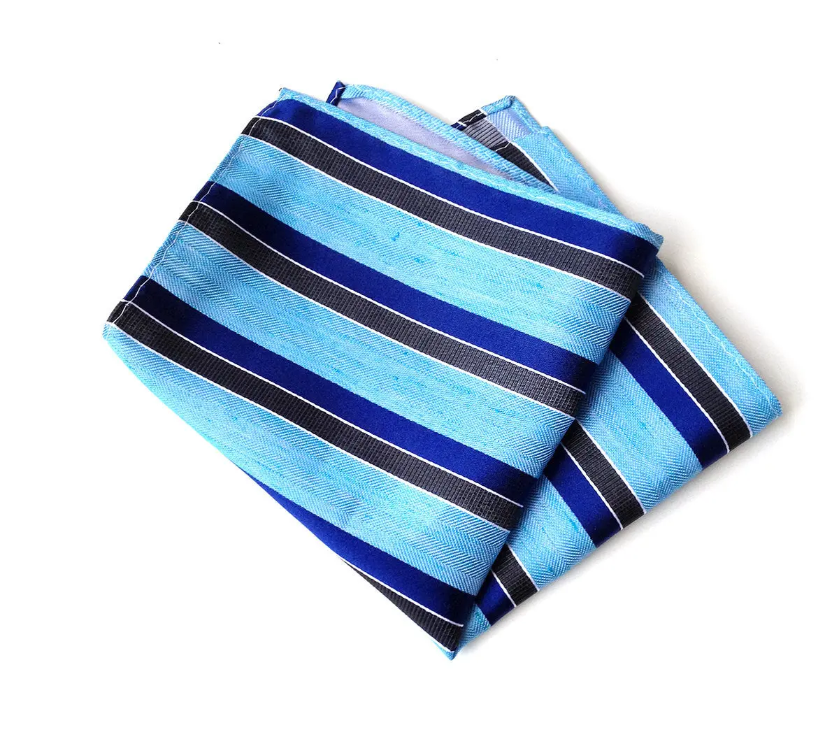 Blue Striped Linen Pocket Square. "Atwater" Woven Silk Blend. 1