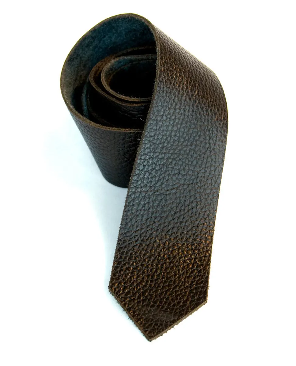 Black Leather Necktie, Repurposed Automotive Leather Skinny Tie 1
