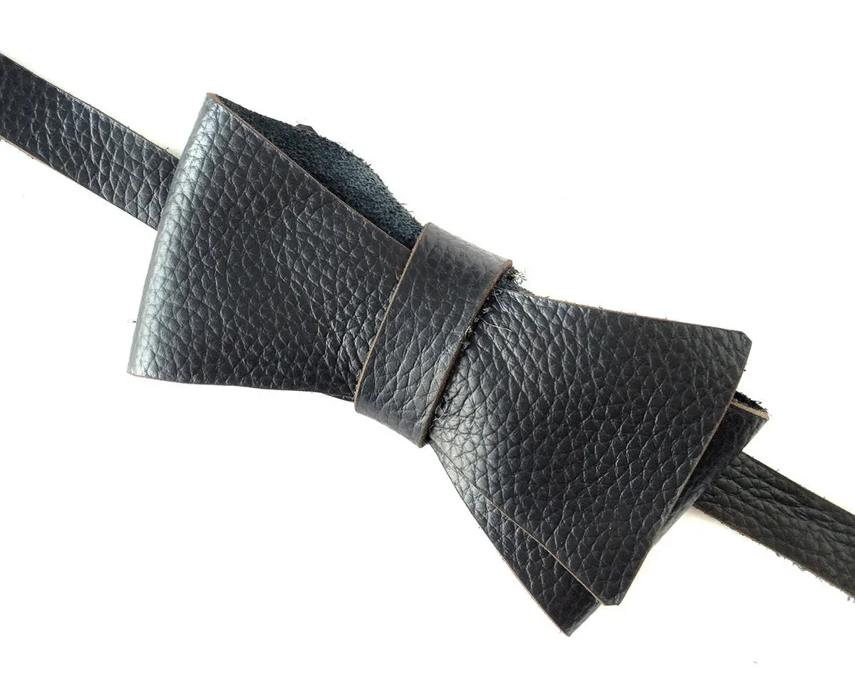 Black Automotive Leather Bow Tie 1
