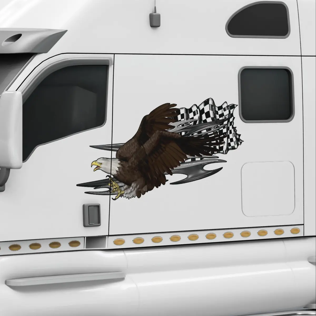 Tribal Bald Eagle Checkered Flag Semi Truck Decals 1