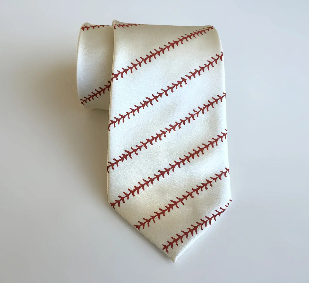 Baseball Necktie. Baseball Stitch Print Silk Tie 1