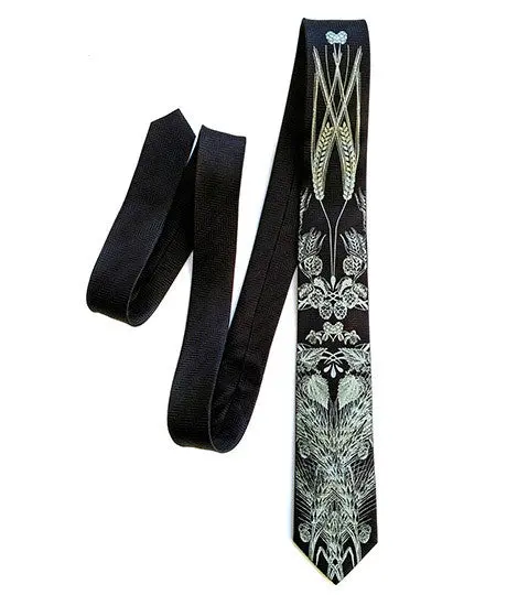 Beer Necktie. Hops & Wheat Print Herringbone Silk 2