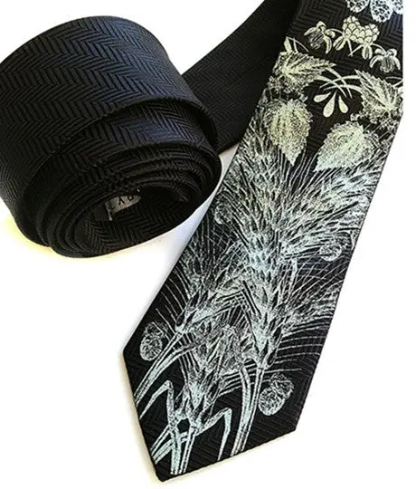 Beer Necktie. Hops & Wheat Print Herringbone Silk 1