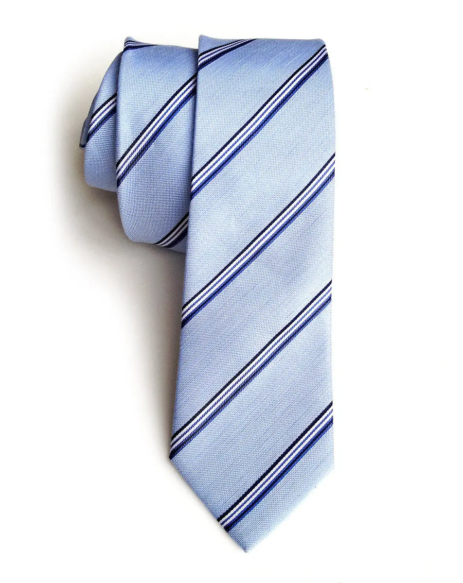 Light Blue Striped Linen Necktie. "Belle Isle" Tie. 1