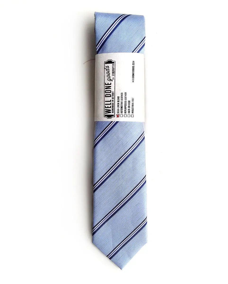 Light Blue Striped Linen Necktie. "Belle Isle" Tie. 2