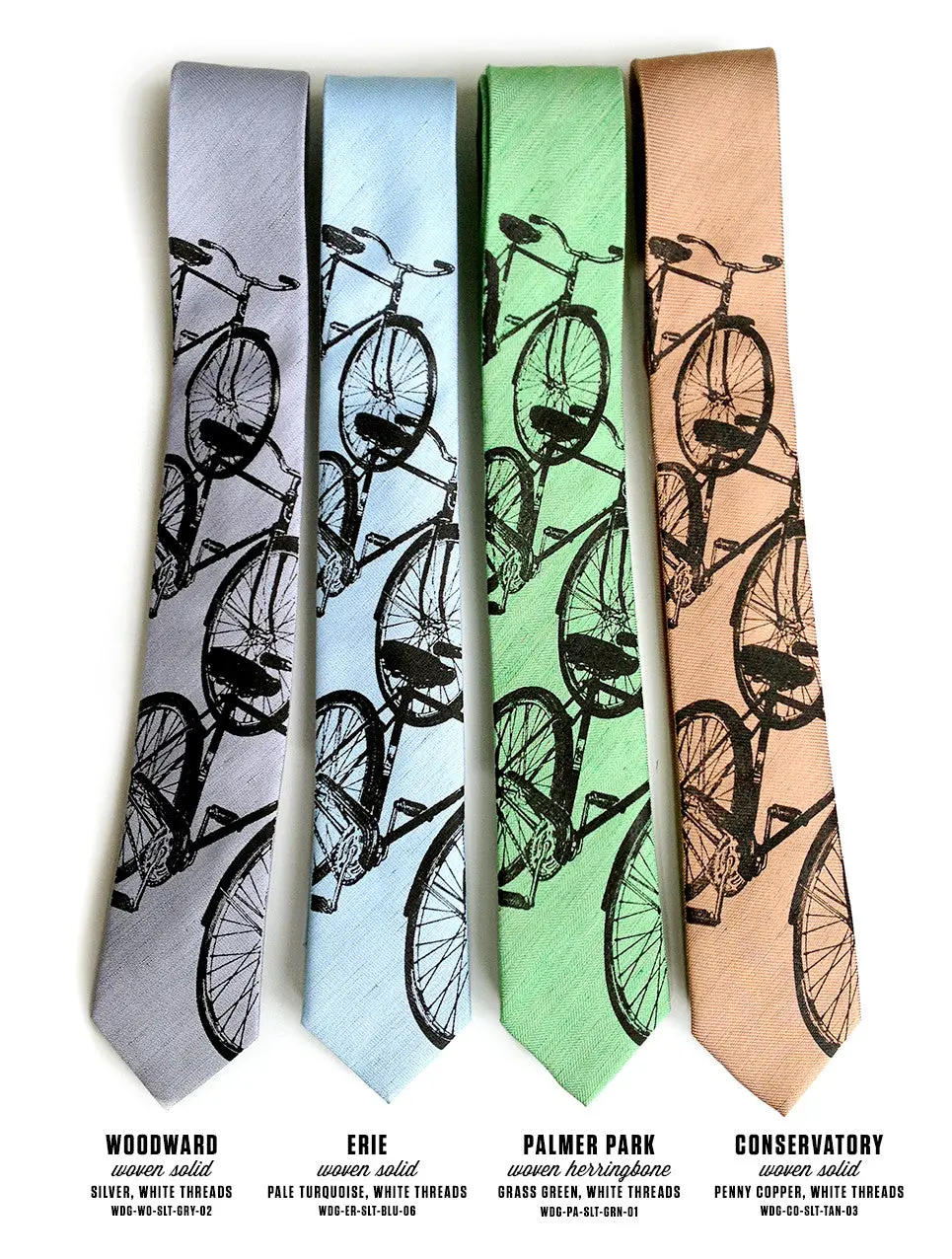 Bicycle Print Linen Necktie. Triple Cruiser Bike Tie 2