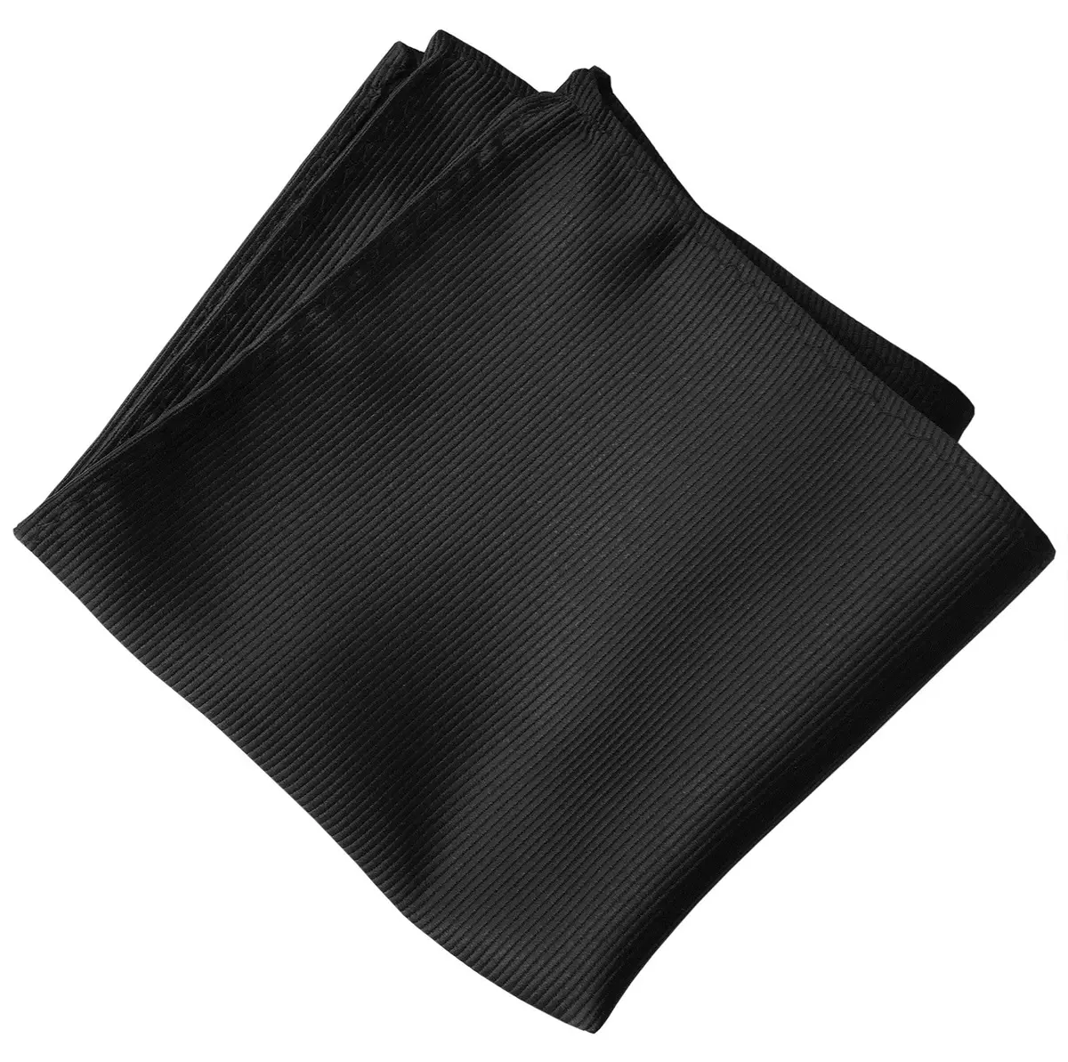 Black Pocket Square. Solid Color Fine-Stripe, No Print 1