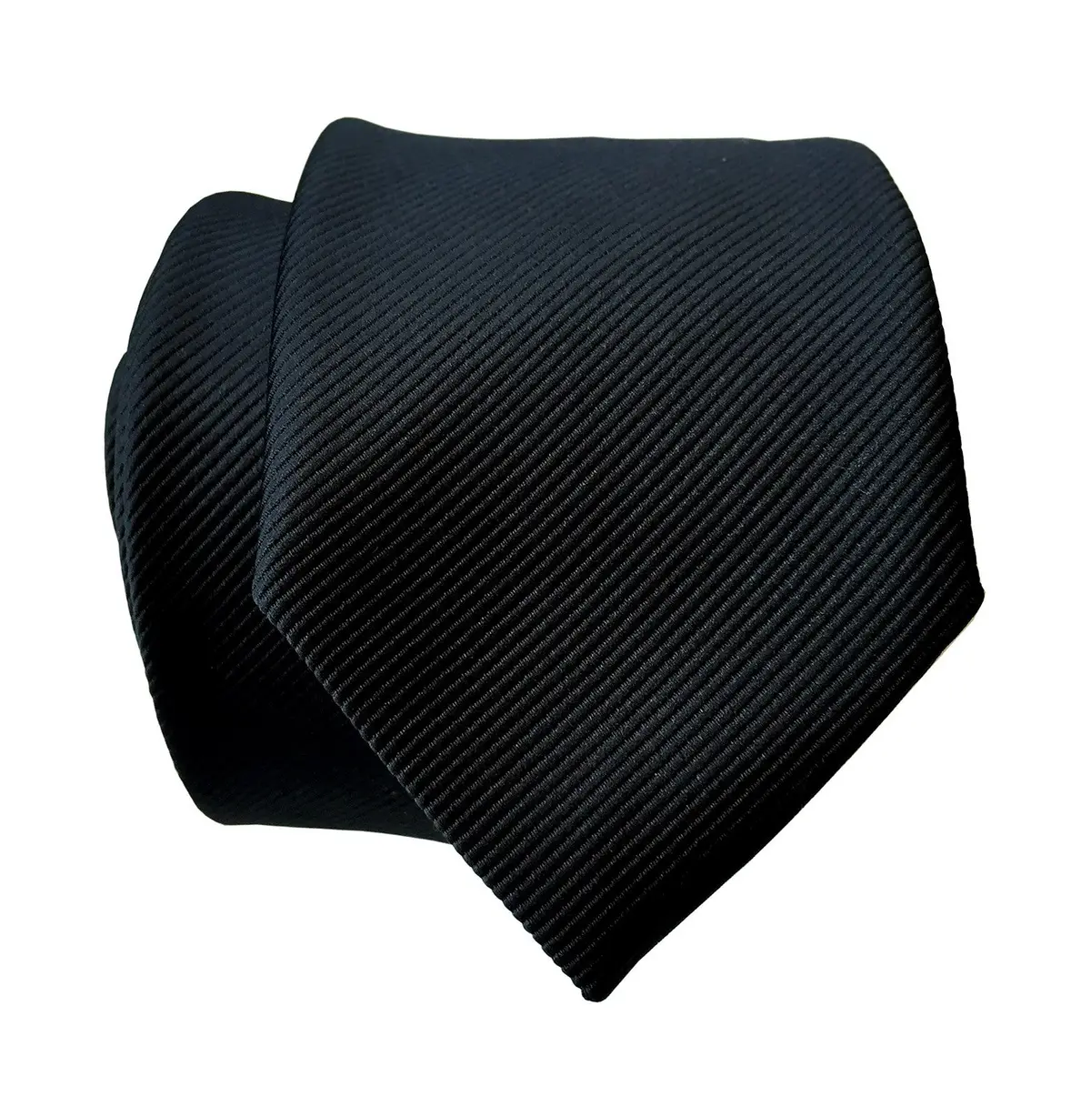 Black Necktie. Solid Color Fine-Stripe Tie, No Print 1