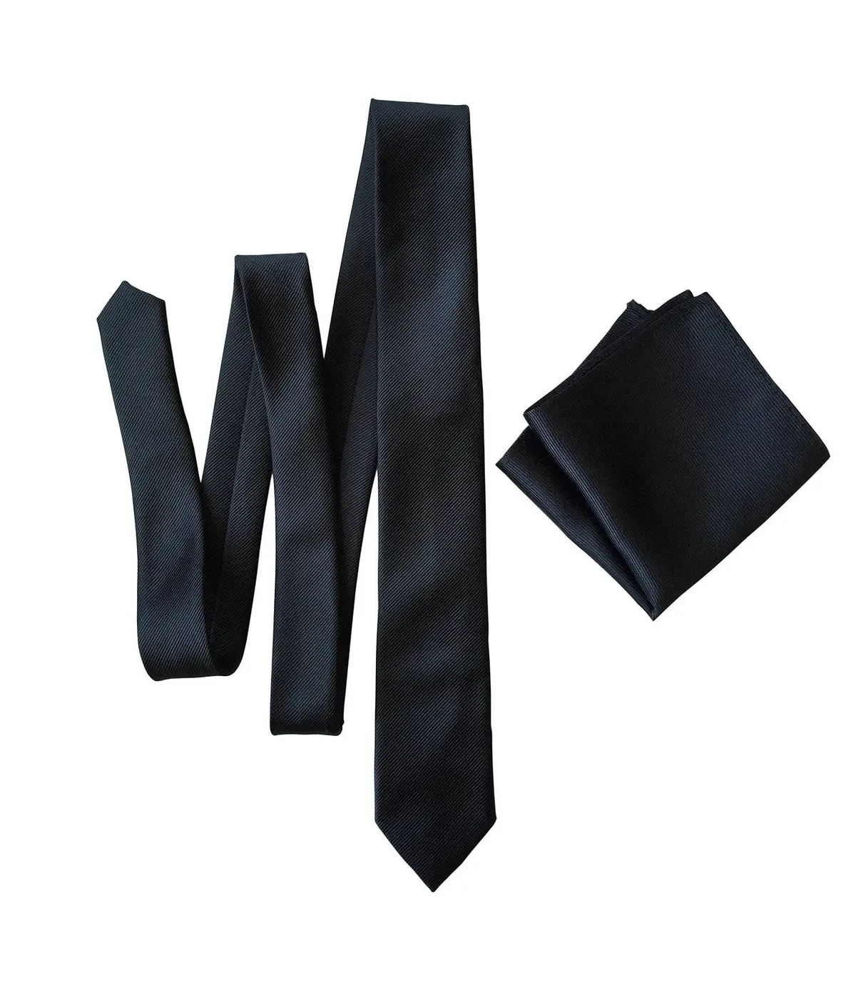 Black Necktie. Solid Color Fine-Stripe Tie, No Print 2