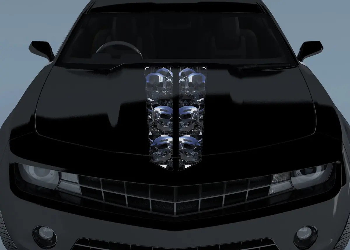 Chrome Skull Racing Hood Stripes Vinyl Decal – Set Of 2 1