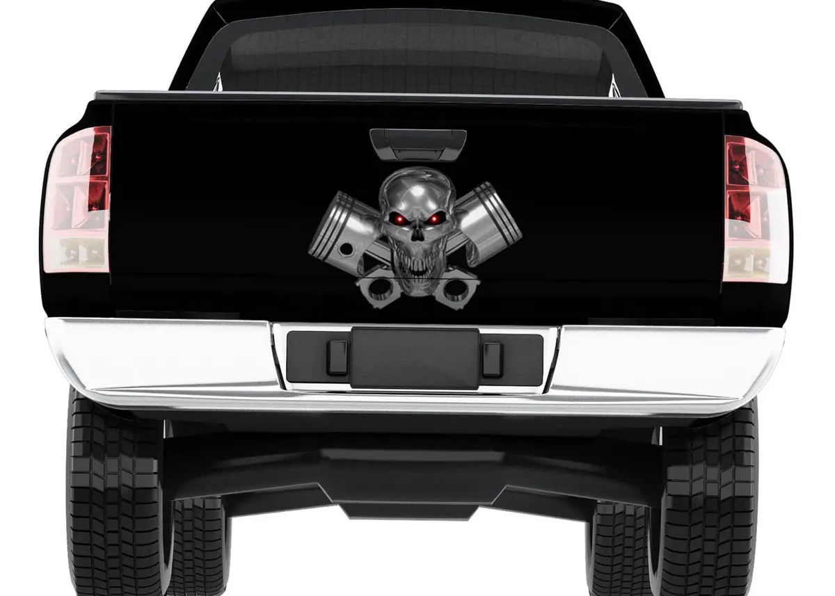 Chrome Skull Pistons Tailgate Decal – For Pickup Trucks 1