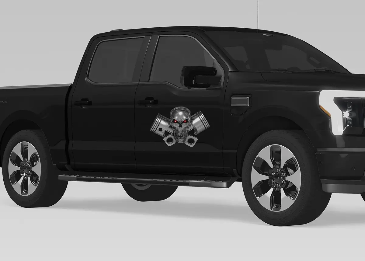 Chrome Skull Pistons Vinyl Decal – Set Of 2 For Cars & Trucks 1