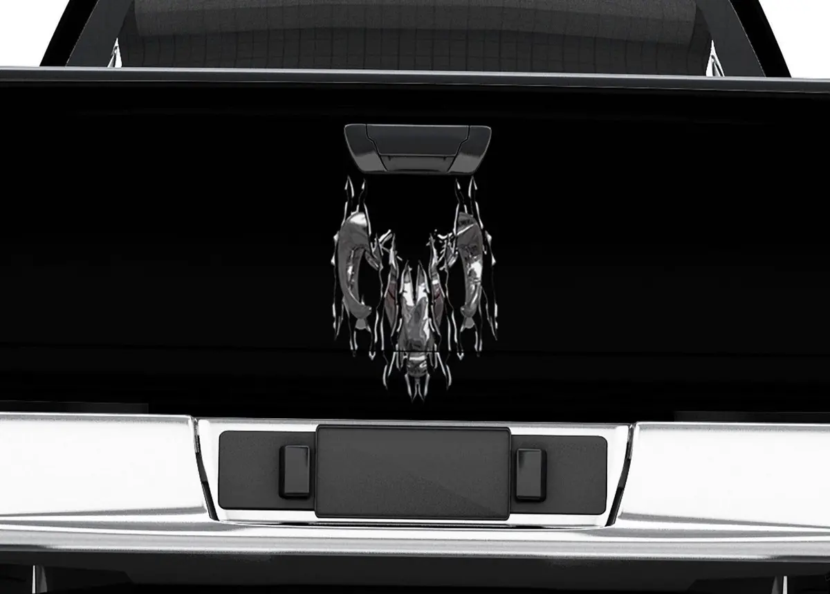 Torn Chrome Ram Head Tailgate Decal 2