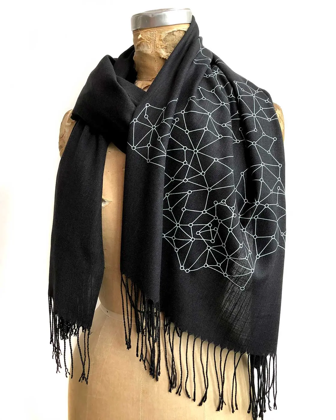Blockchain Scarf, Distributed Network Visualization Linen-Weave Pashmina 1