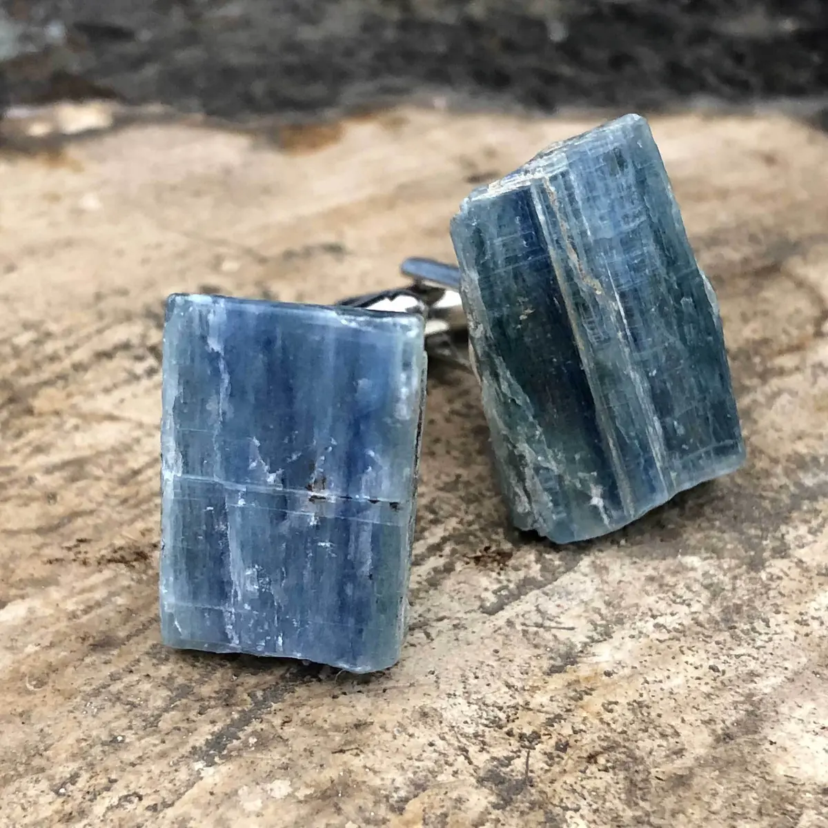 Blue Kyanite Cufflinks, Natural Raw Stone Cufflinks 1