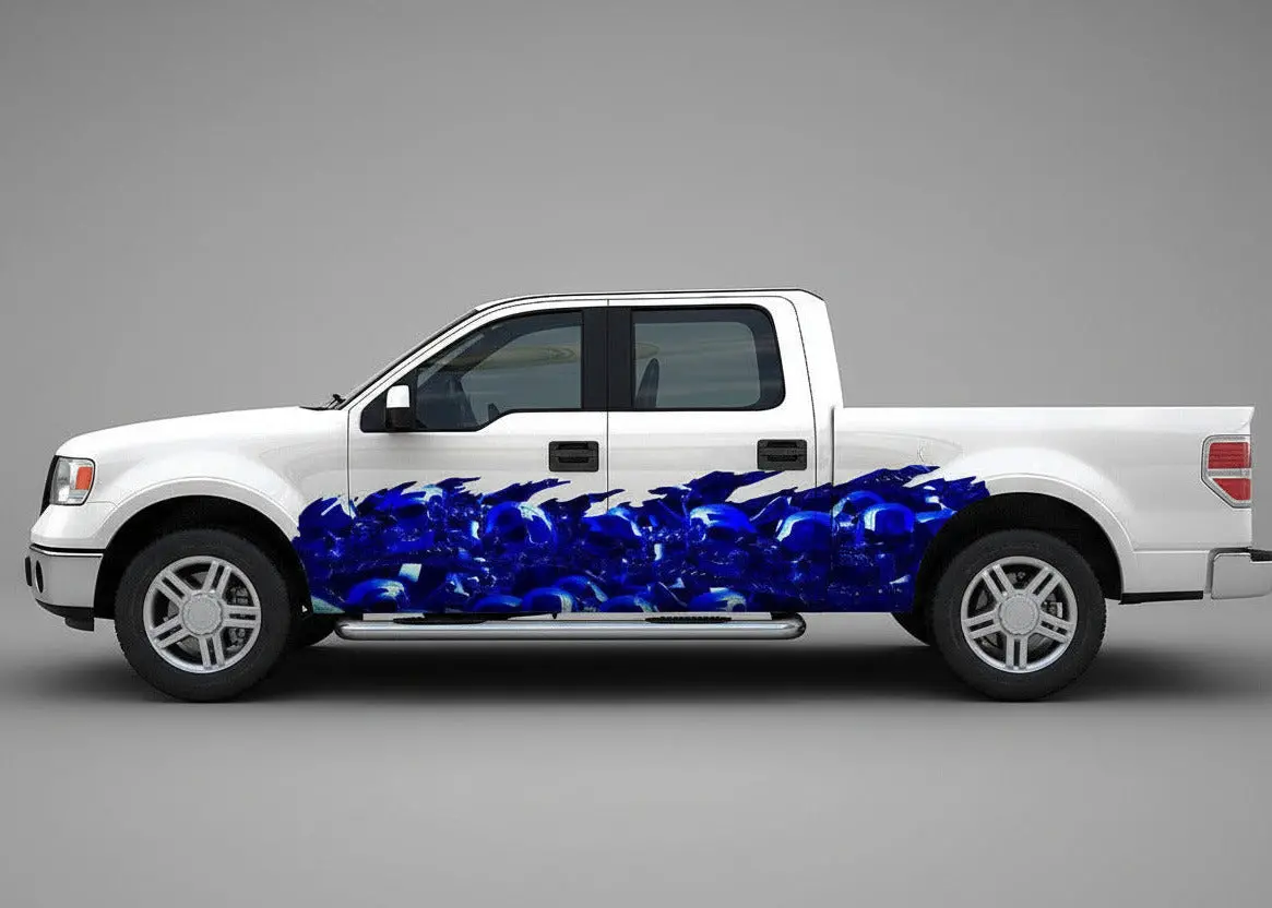 Chrome Skull Flames Half Wrap For Cars & Trucks 3