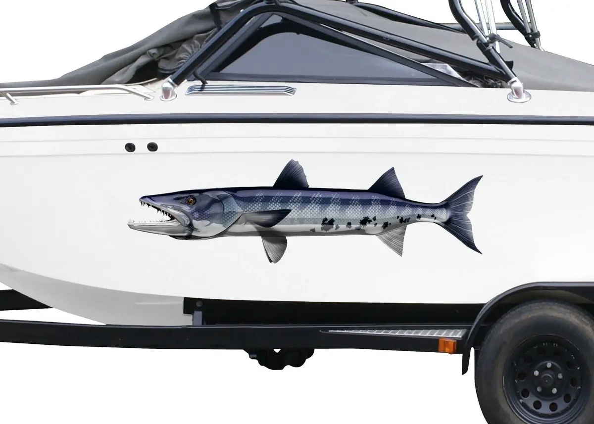 Blue Barracuda Predator Boat Decal – Mirror-Image Vinyl Graphic Set 1