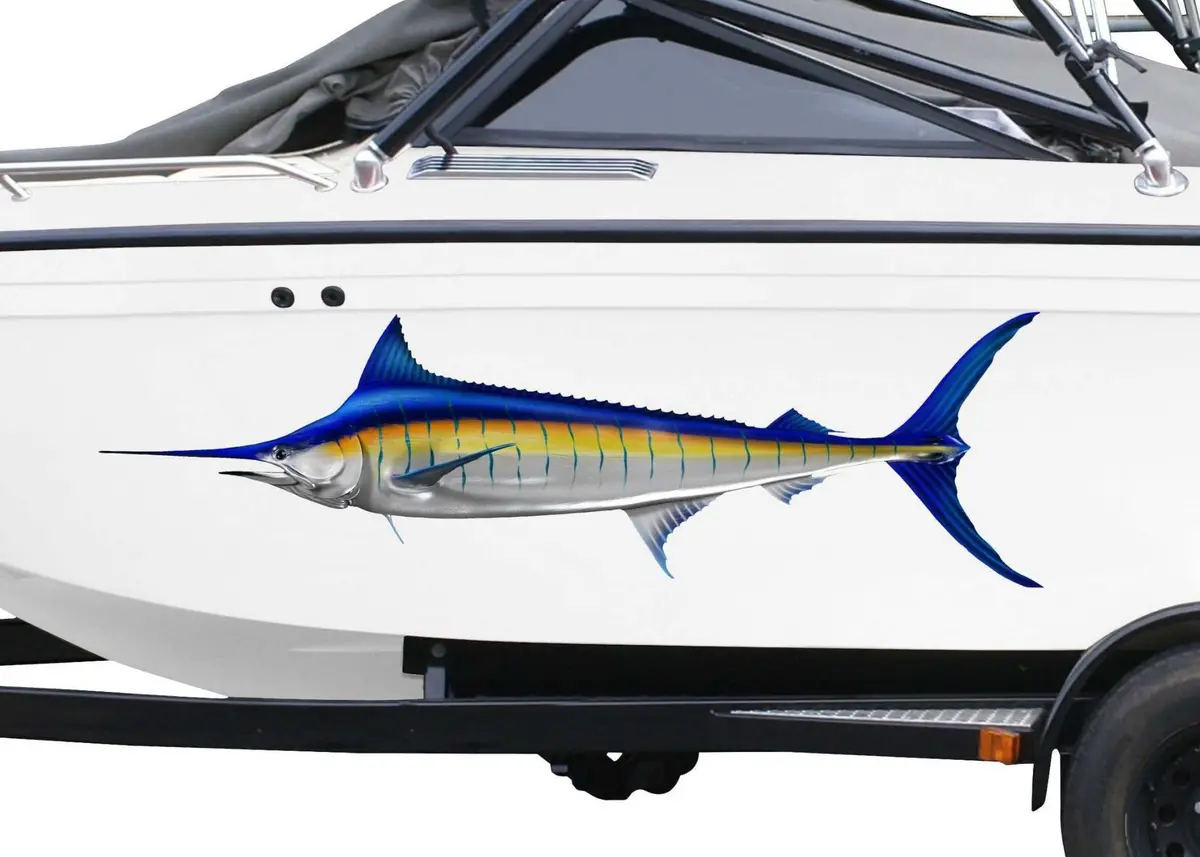 Straight-Running Blue Marlin Graphic For Boats – Premium Marine Vinyl 1