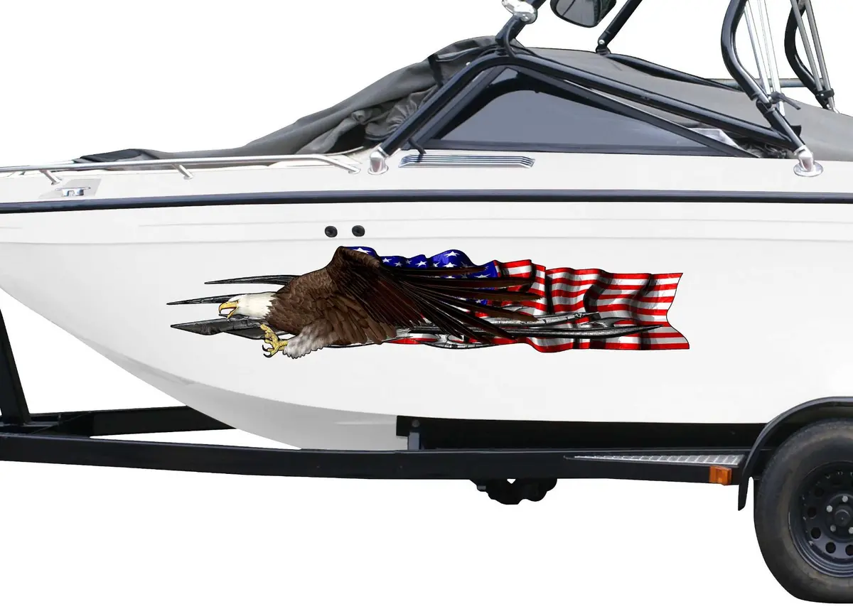 Bald Eagle American Flag Vinyl Boat Decal – Set Of 2 1