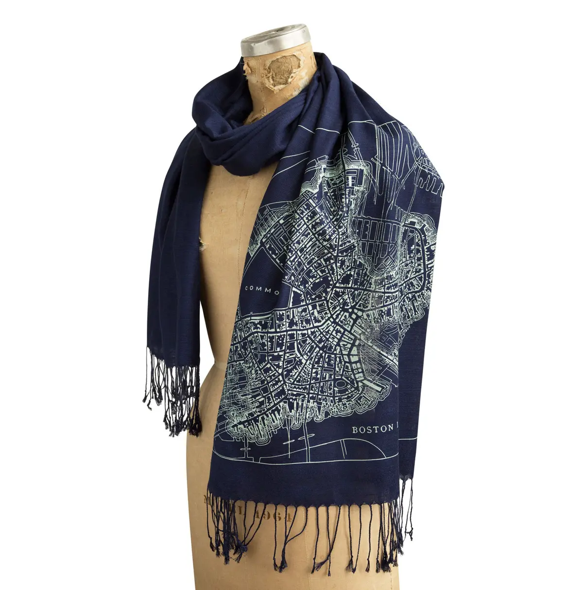 Boston Map Scarf, 1814 Vintage Map Bamboo Pashmina 1