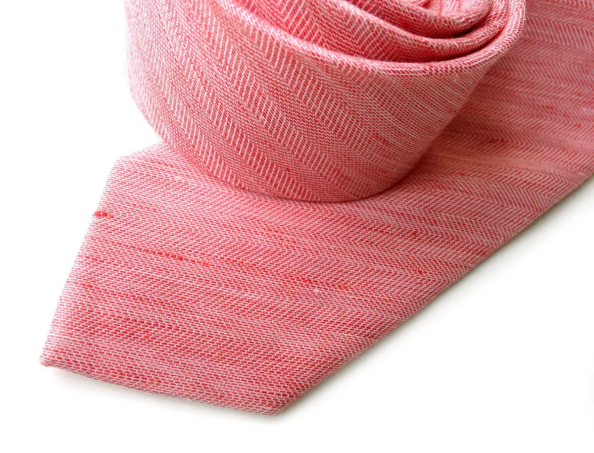 Coral Pink Linen Necktie. Solid Color Tie, Brush Park 1