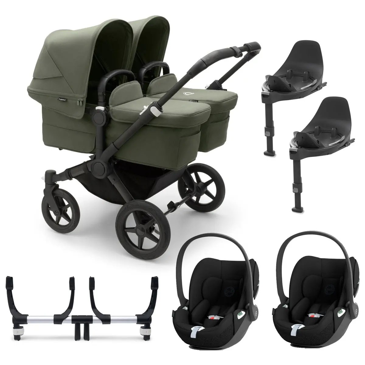 Bugaboo Donkey 5 Twin Complete Cloud T Travel System - Forest Green 1