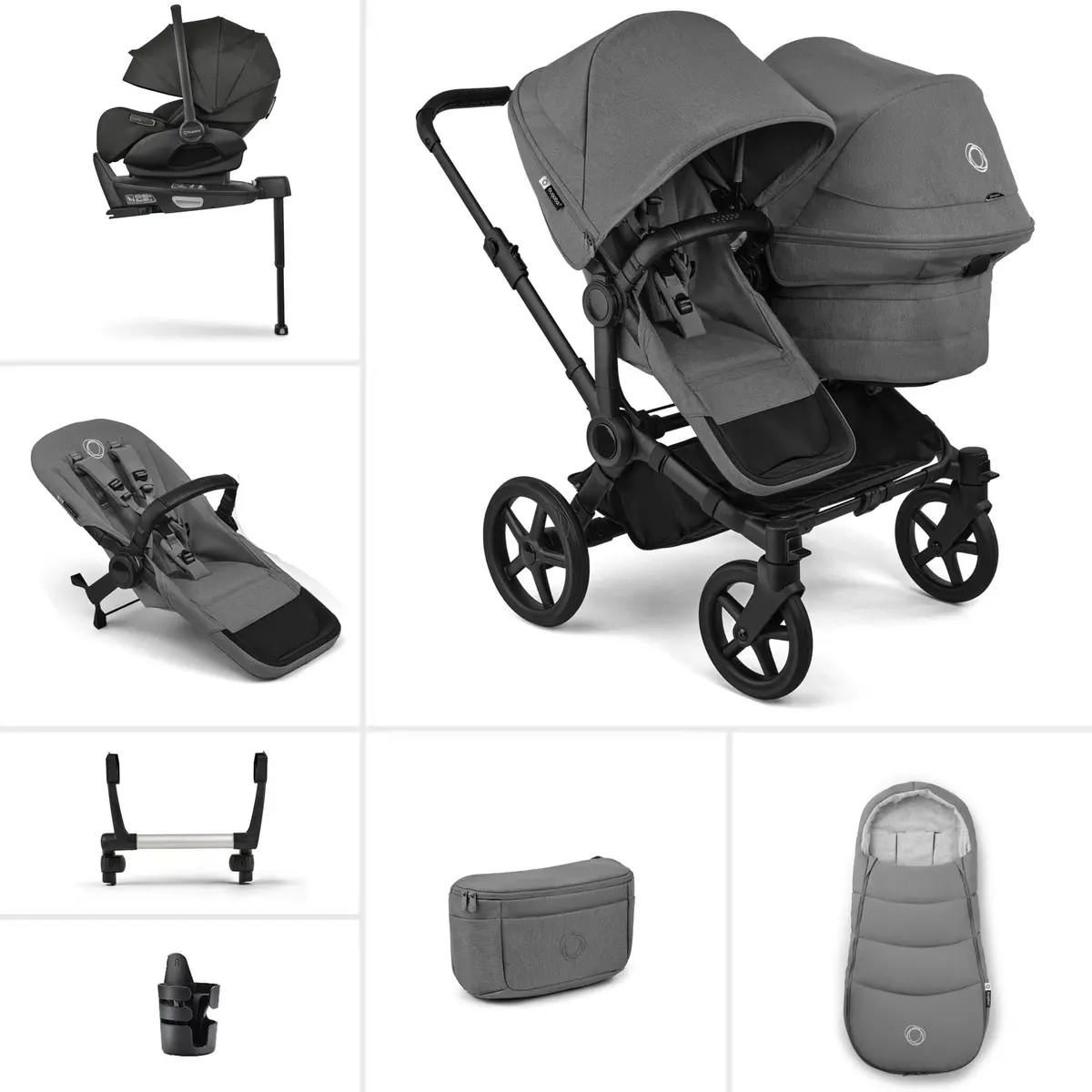 Bugaboo Donkey 6 Double Ultimate Newborn Bundle - Moon Grey 1