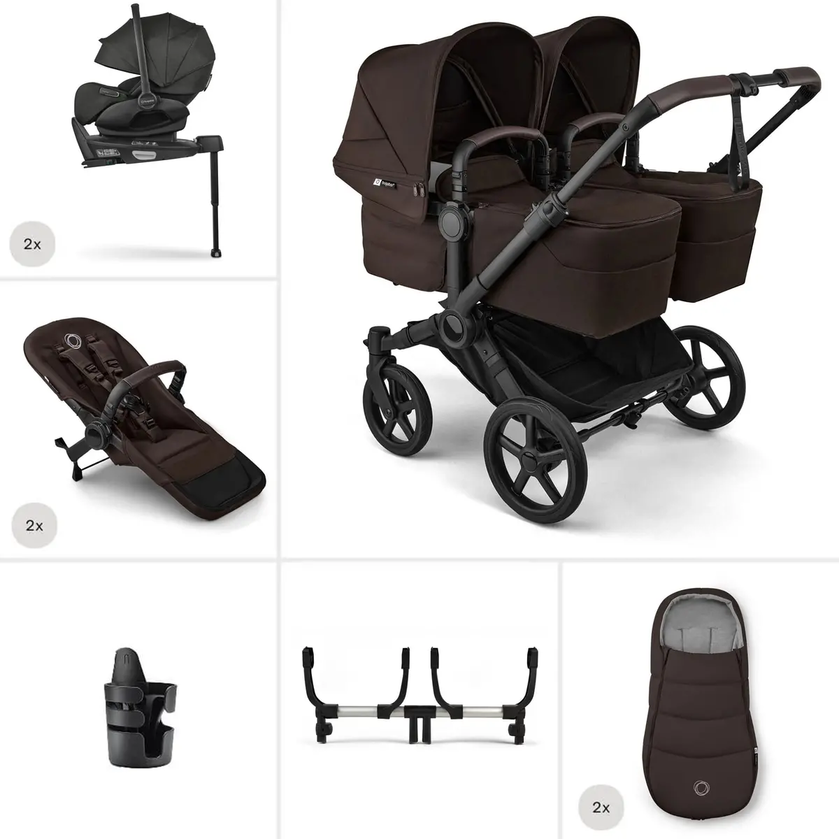 Bugaboo Donkey 6 Twin Ultimate Newborn Bundle - Cocoa Brown 1