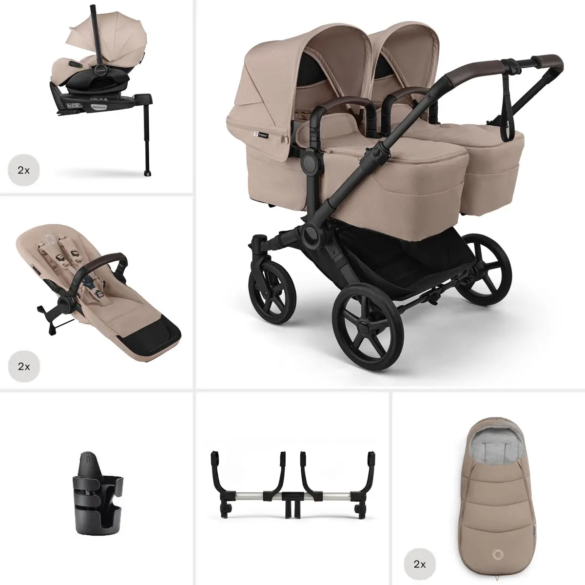Bugaboo Donkey 6 Twin Ultimate Newborn Bundle - Desert Taupe 1