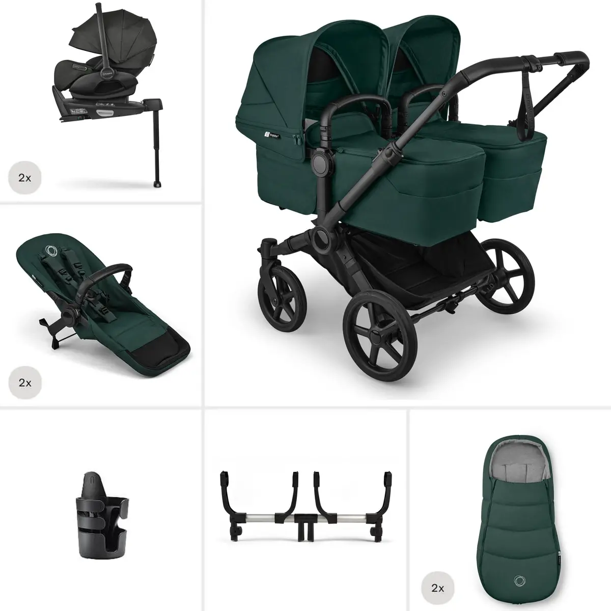 Bugaboo Donkey 6 Twin Ultimate Newborn Bundle - Fern Green 1