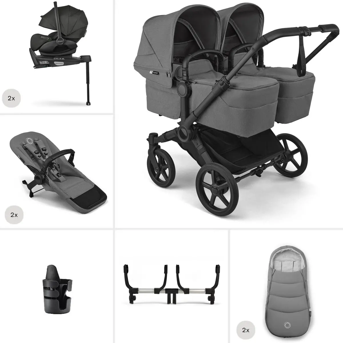 Bugaboo Donkey 6 Twin Ultimate Newborn Bundle - Moon Grey 1