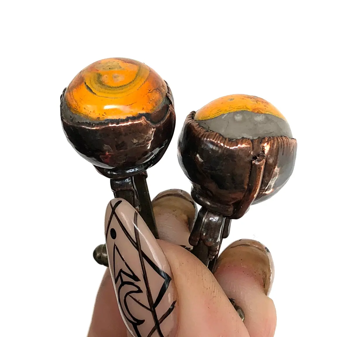 Bumblebee Jasper Cufflinks, Electroformed Copper 1