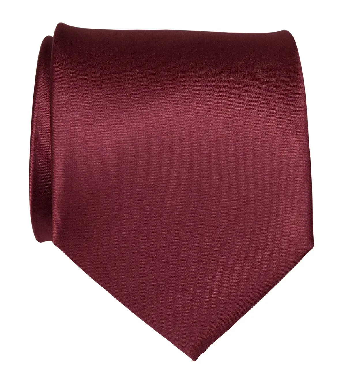 Burgundy Necktie. Solid Color Dark Red Satin Finish Tie, No Print 1
