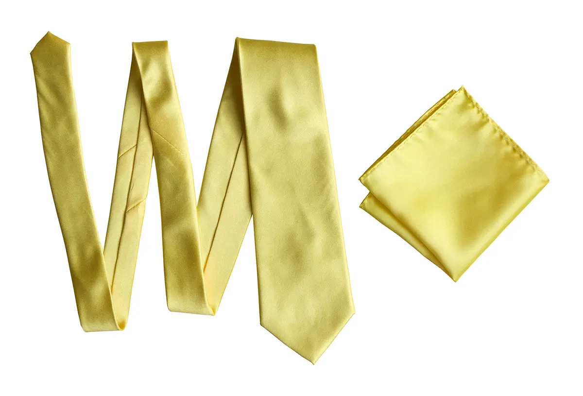 Butter Necktie. Light Yellow Solid Color Satin Finish Tie, No Print 6