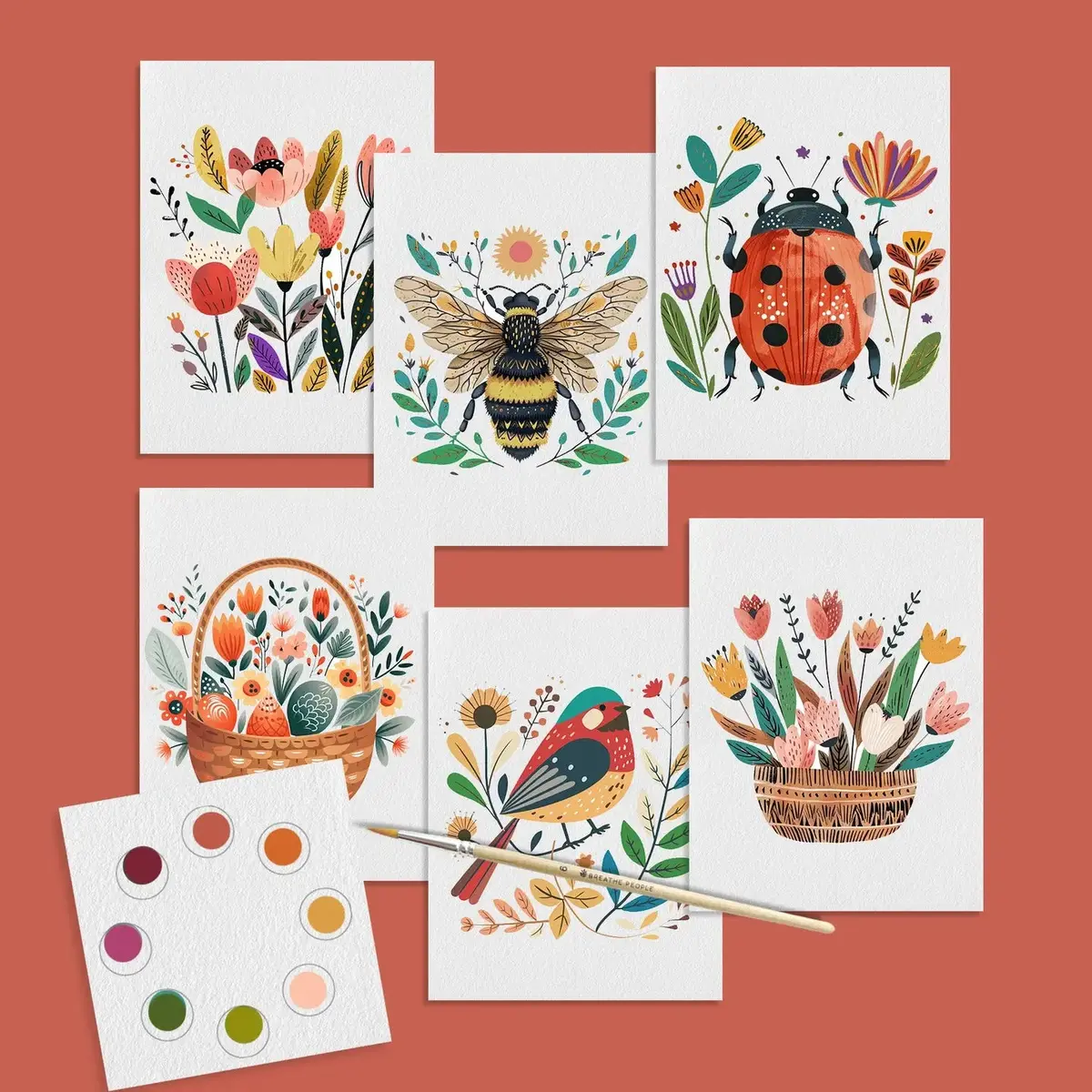Watercolor Mini Prints + Postcards - Folk Art 1
