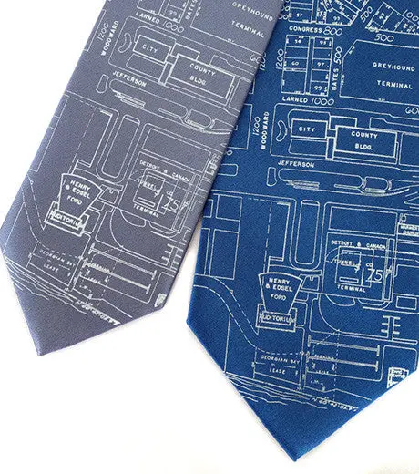 Detroit Map Necktie, Campus Martius Silk Tie 1