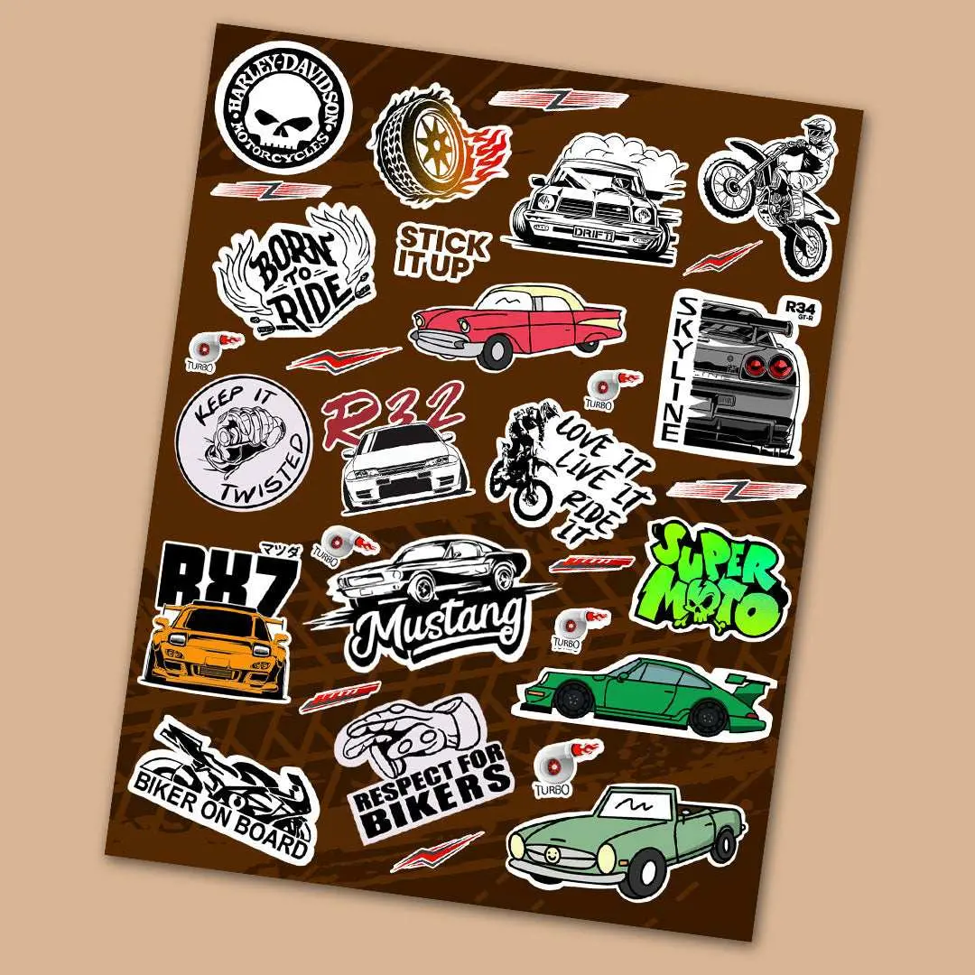 Car And Bike Mini Stickers Sheet 1