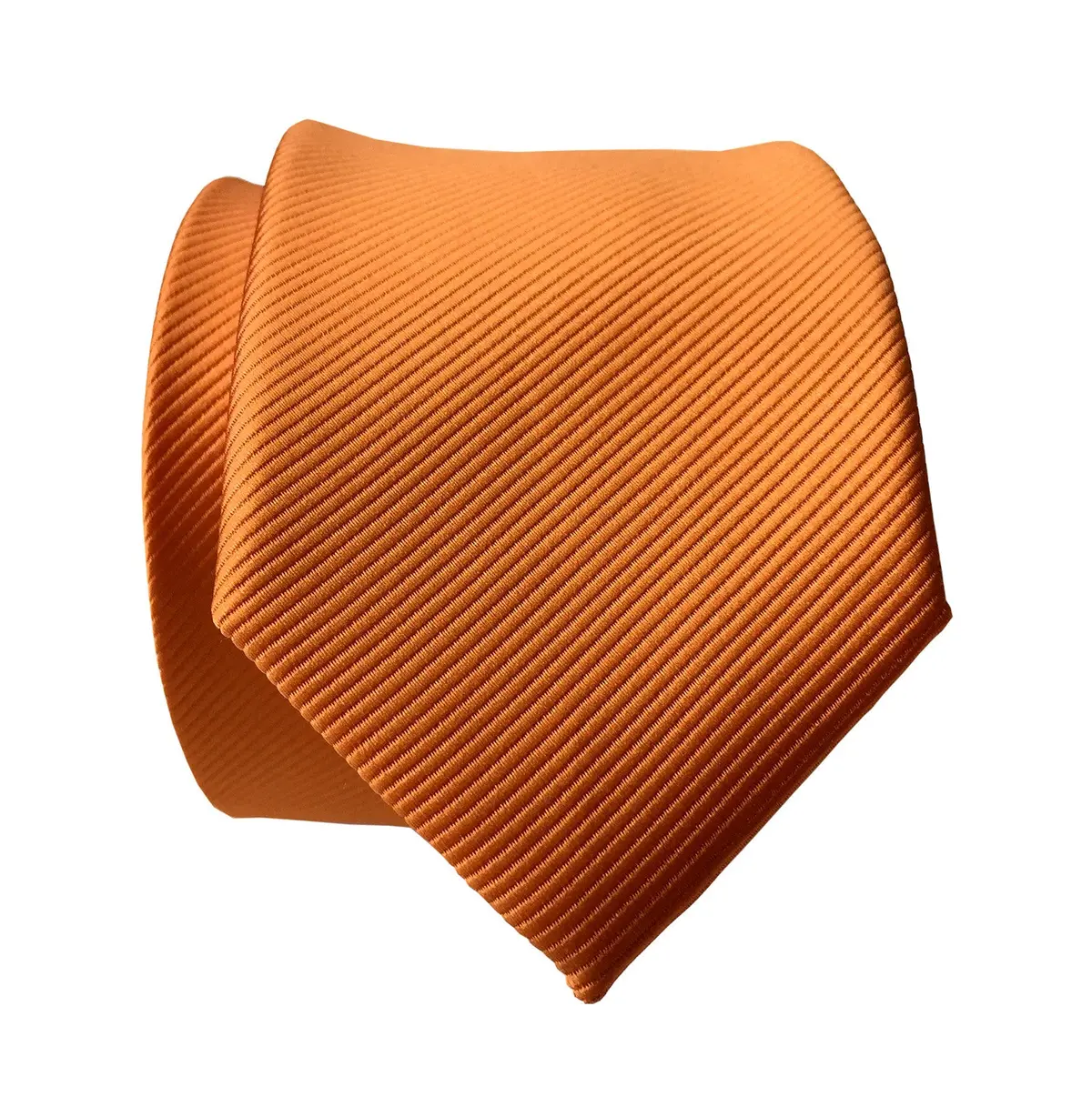 Carrot Orange Necktie. Solid Color Fine-Stripe Tie, No Print 1