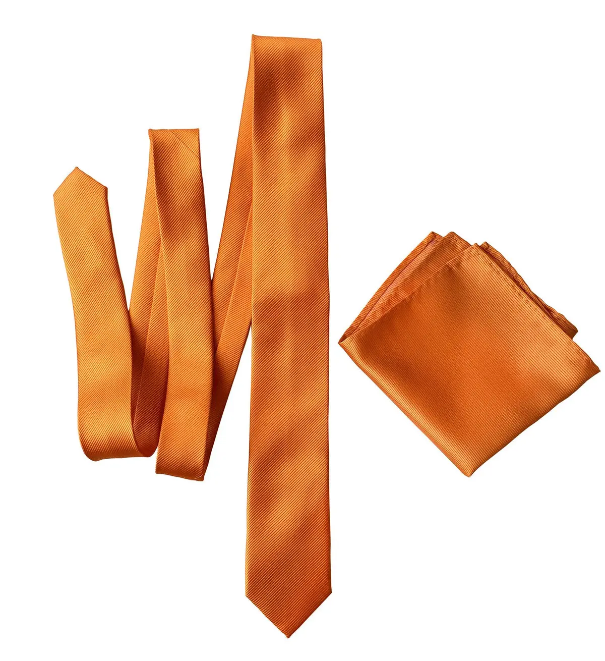Carrot Orange Necktie. Solid Color Fine-Stripe Tie, No Print 2