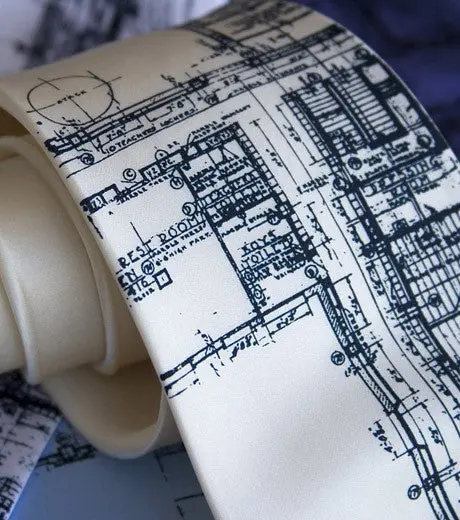 Blueprint Necktie. Detroit's Cass Tech Silk Tie 1