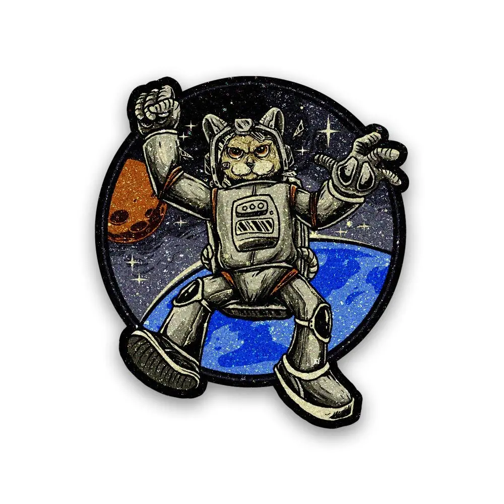 Cat Astronaut Glitter Sticker 1