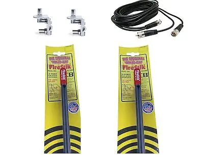 Cb Antenna Kit - Firestik Kw-3 Black Dual Antenna Rg59u Cophase Coax & Brackets Combo 1