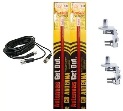 Cb Antenna Kit - Firestik Kw-3 Red Dual Antenna Rg59u Cophase Coax & Brackets Combo 1