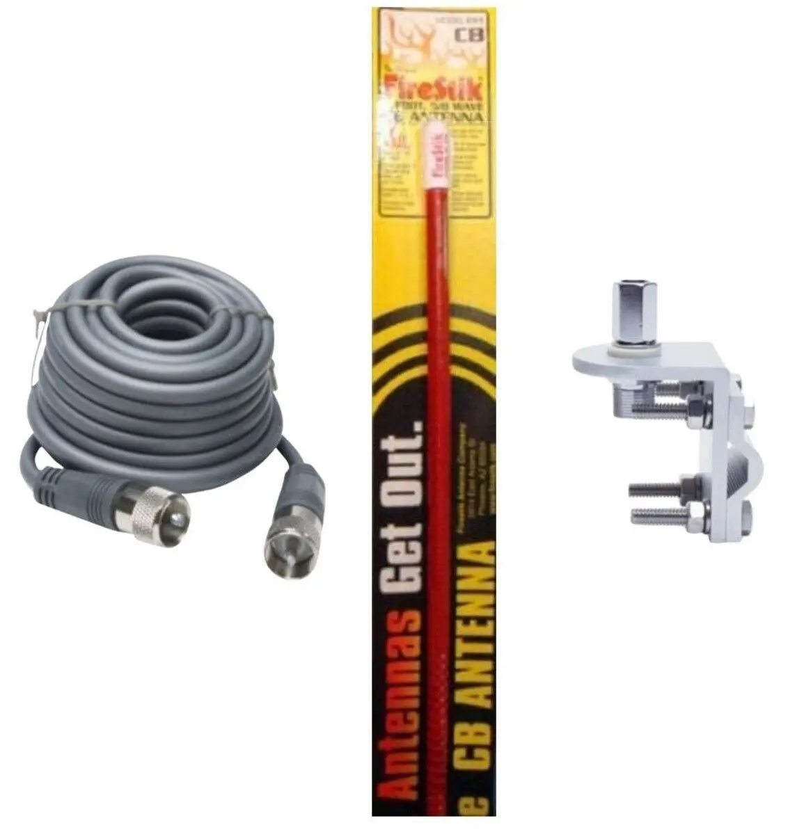 Cb Antenna Kit - Firestik Kw-3 Red Single Antenna Rg8x Coax & Bracket Combo 1