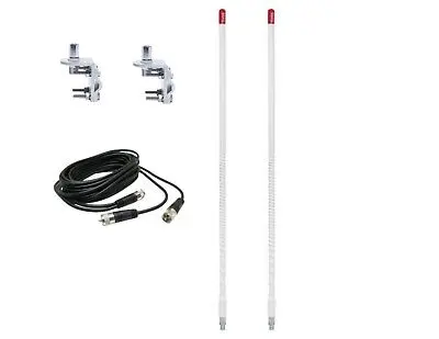 Cb Antenna Kit - Firestik Kw-3 White Dual Antenna Rg59u Cophase Coax & Brackets Combo 1