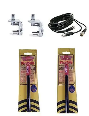 Cb Antenna Kit - Firestik Kw-4 Black Dual Antenna Rg59u Cophase Coax & Brackets Combo 1