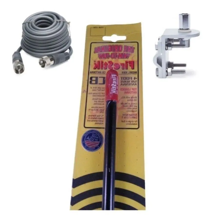 Cb Antenna Kit - Firestik Kw-4 Black Single Antenna Rg8x Coax & Bracket Combo 1